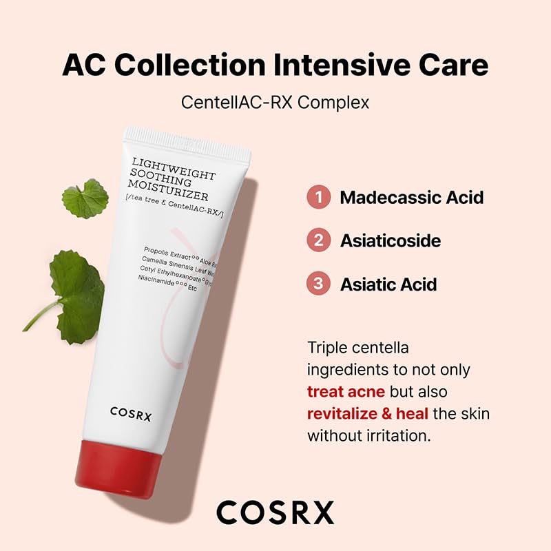 COSRX AC Collection Lightweight Soothing Moisturizer, 80ml / 2.70 fl.oz | Aloe Vera Leaves Extract 71.2% | Animal Testing Free, Paraben Free
