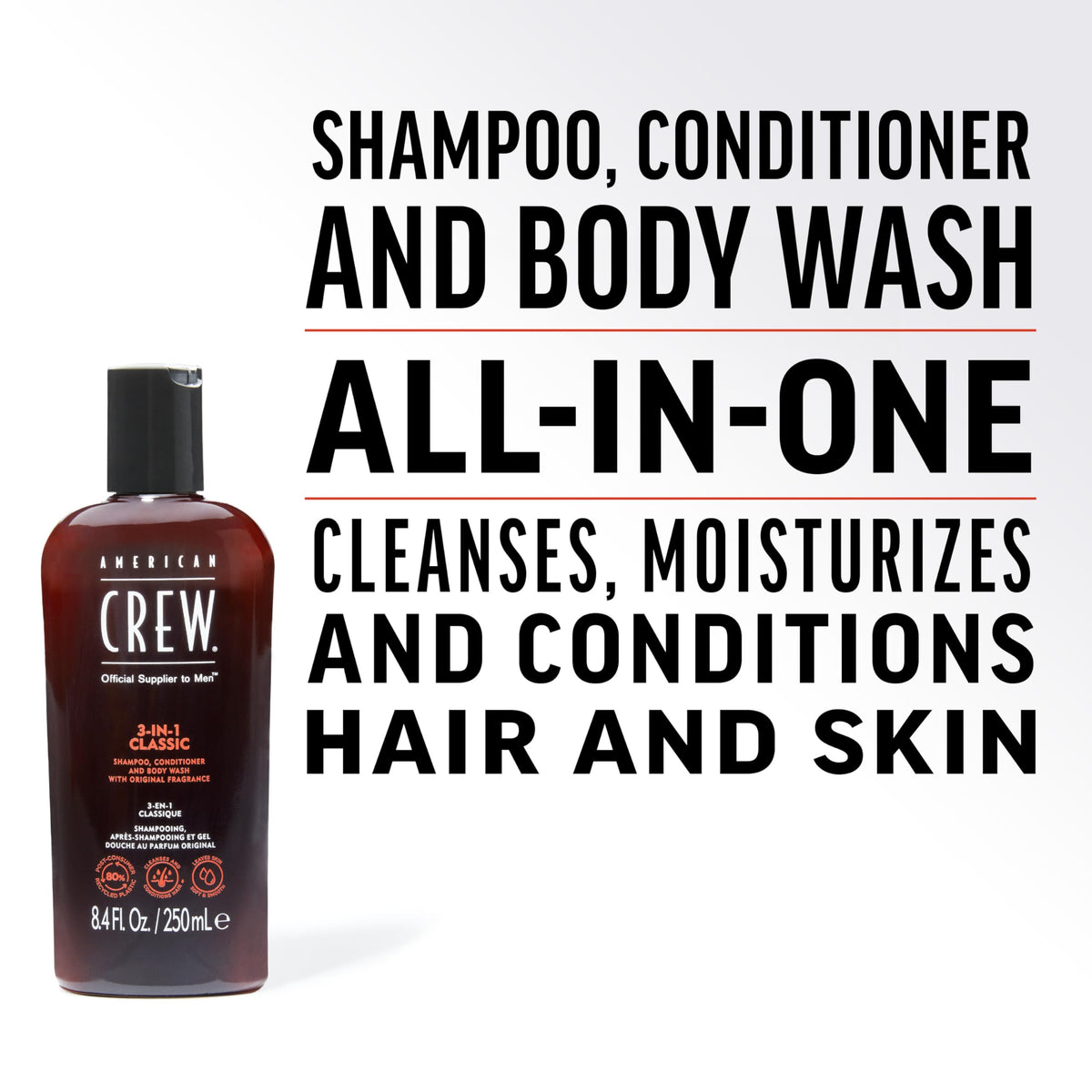 American Crew 3-In-1 Shampoo,Conditioner and Body Wash 250ml/8.45oz