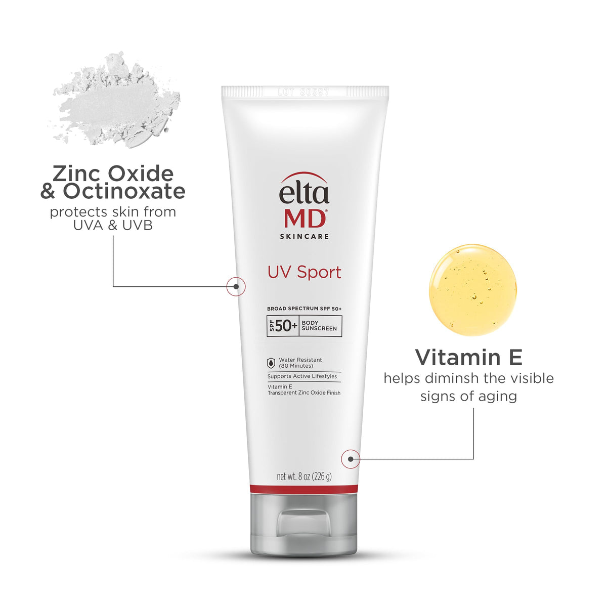 EltaMD UV Sport SPF 50+ Body Sunscreen Water Resistant 226g/8oz