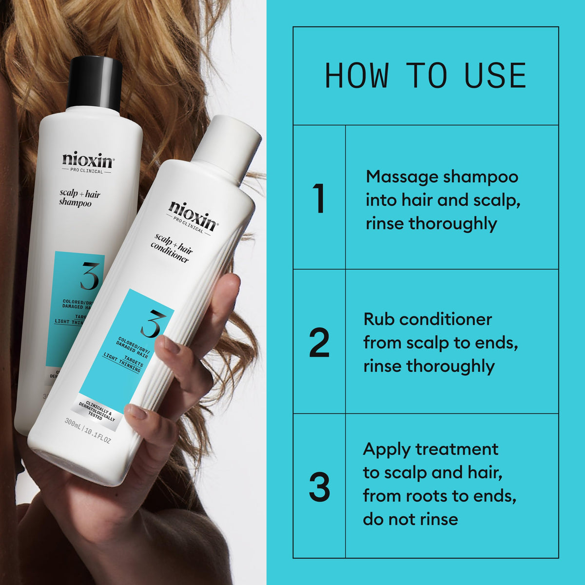 Nioxin System 3 Starter Kit-Cleanser 10oz , Therapy 10oz and Treatment 3.3oz (3pc Set)-#101044