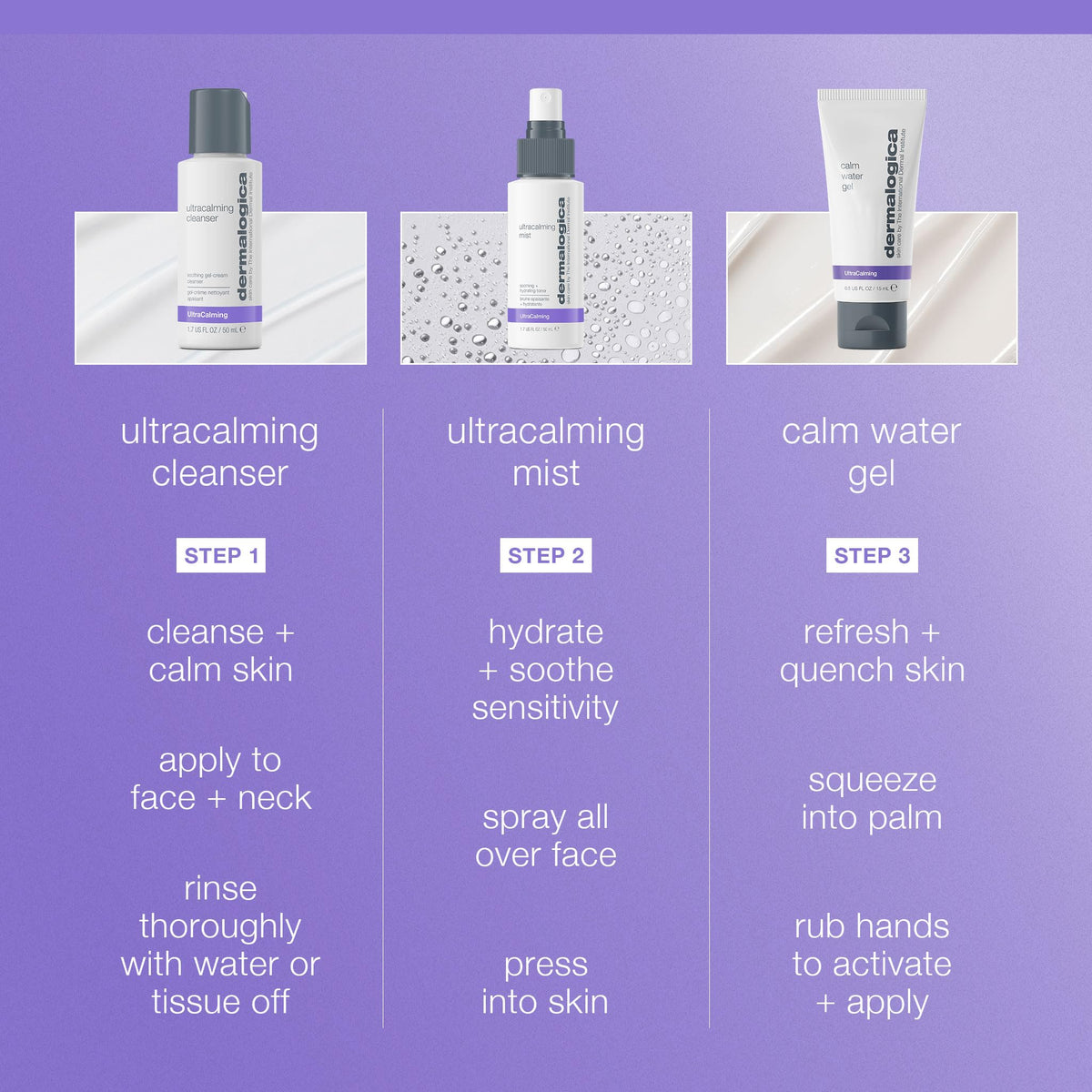Dermalogica Sensitive Skin Rescue 3pc Kit (Ultracalming Cleanser 50ml/1.7oz, Ultracalming Mist 50ml/1.7oz, Calm Water Gel 0.5oz)