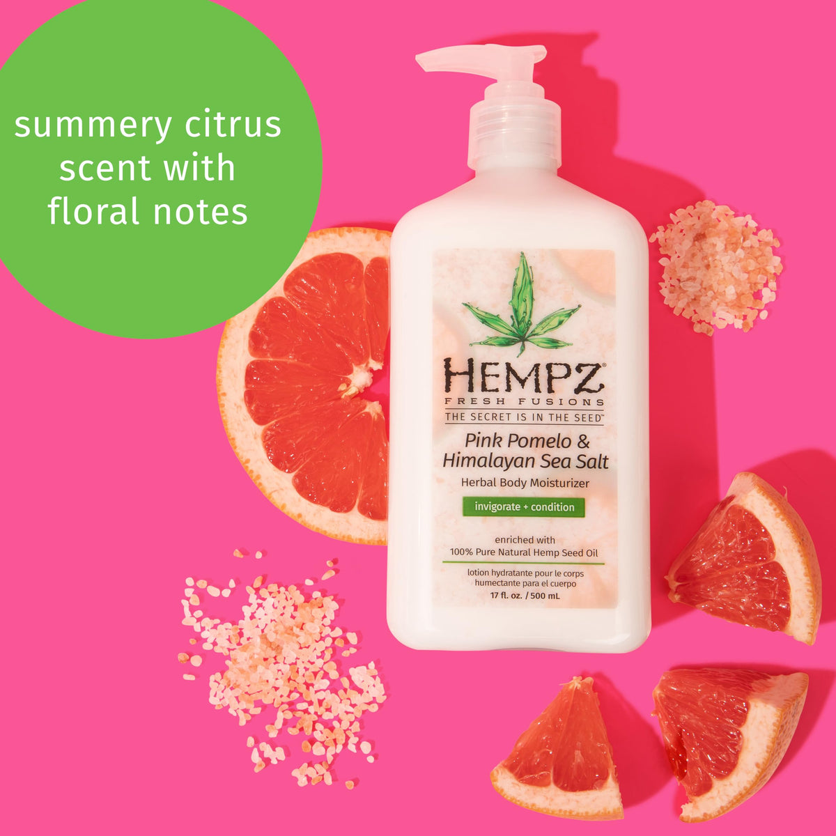 Hempz Fresh Fusions Pink Pomelo & Himalayan Sea Salt Herbal Body Moisturizer 500ml/17oz