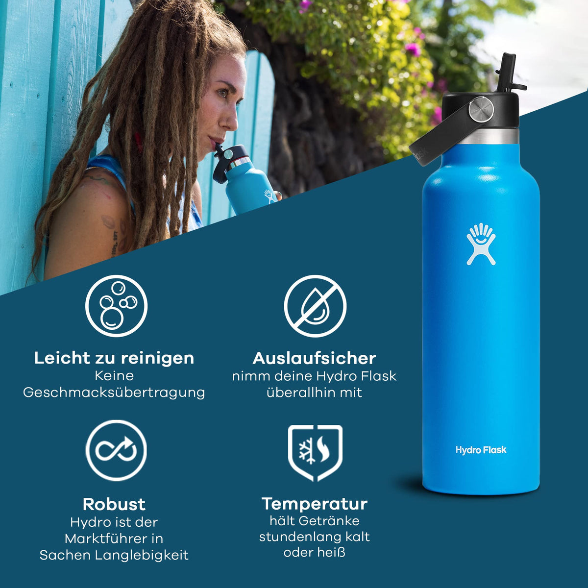 Hydro Flask 21 oz Standard Mouth Water Bottle with Flex Straw Cap (Seagrass)