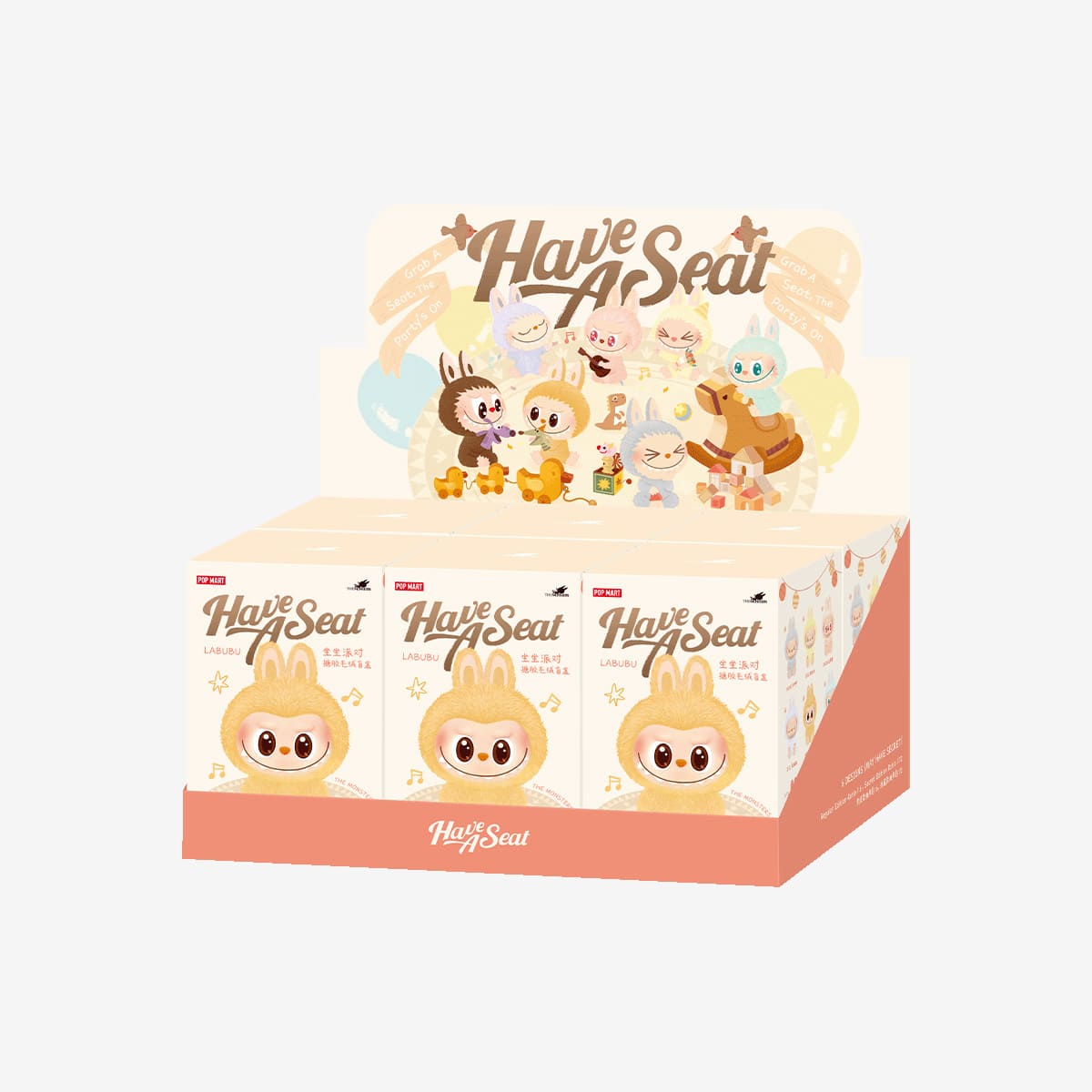 Display box of 'Have A Seat' with cartoon characters on a white background