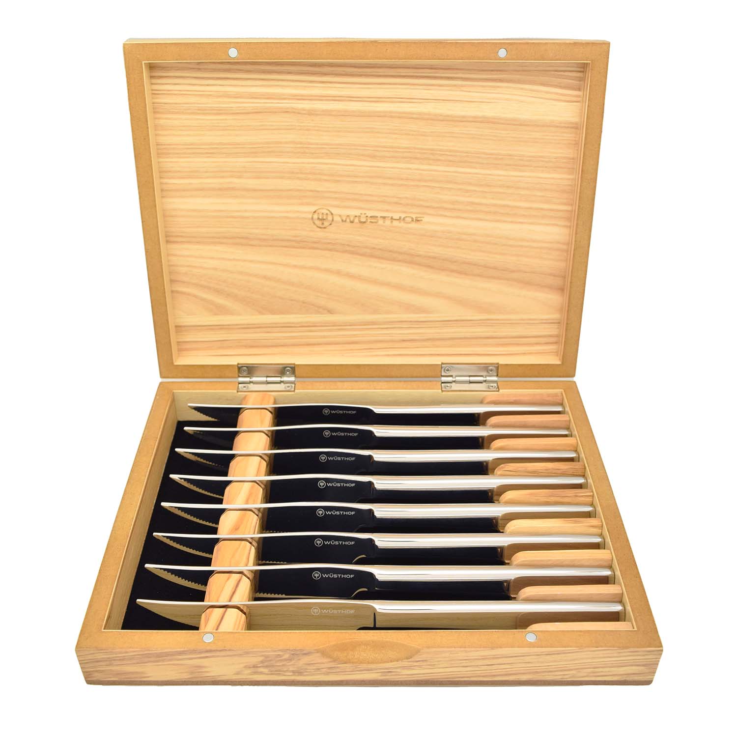 Wusthof Stainless Eight Piece Steak Knife Set In Olive Wood Chest