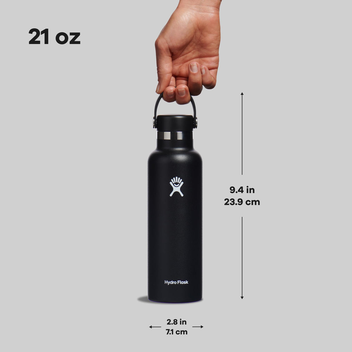 Hydro Flask 21 oz Standard Mouth Water Bottle with Flex Cap (Black)