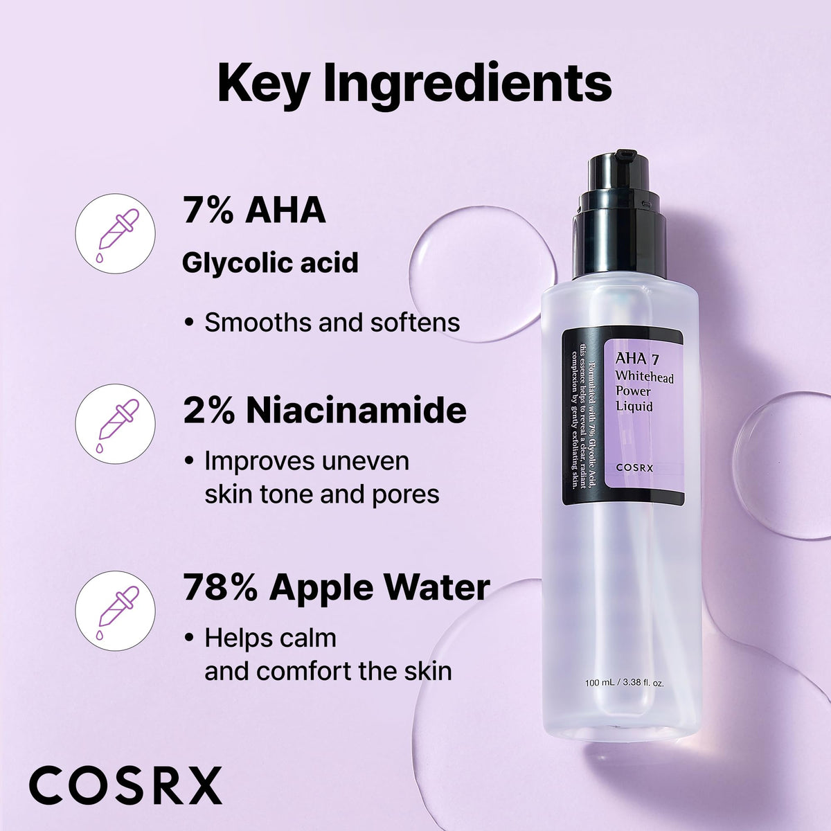 COSRX 7% Glycolic Acid Whitehead Removing Power Liquid, 3.38 fl.oz, AHA Exfoliant, Exfoliating Toner for Face & Body, Pore Minimizer, Korean Skin Care