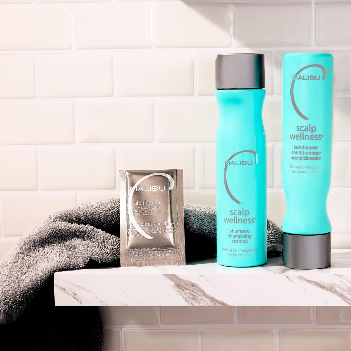 Malibu C Scalp Wellness Collection Kit (Scalp Shampoo 266ml/9oz, Scalp Conditioner 266ml/9oz, Scalp Sachet (4 packets) 0.17oz/5g)