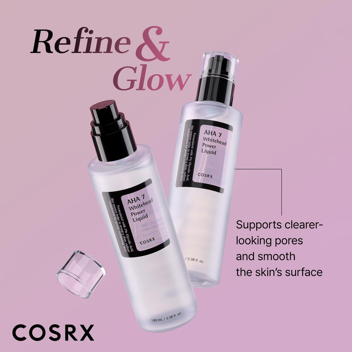 COSRX 7% Glycolic Acid Whitehead Removing Power Liquid, 3.38 fl.oz, AHA Exfoliant, Exfoliating Toner for Face & Body, Pore Minimizer, Korean Skin Care