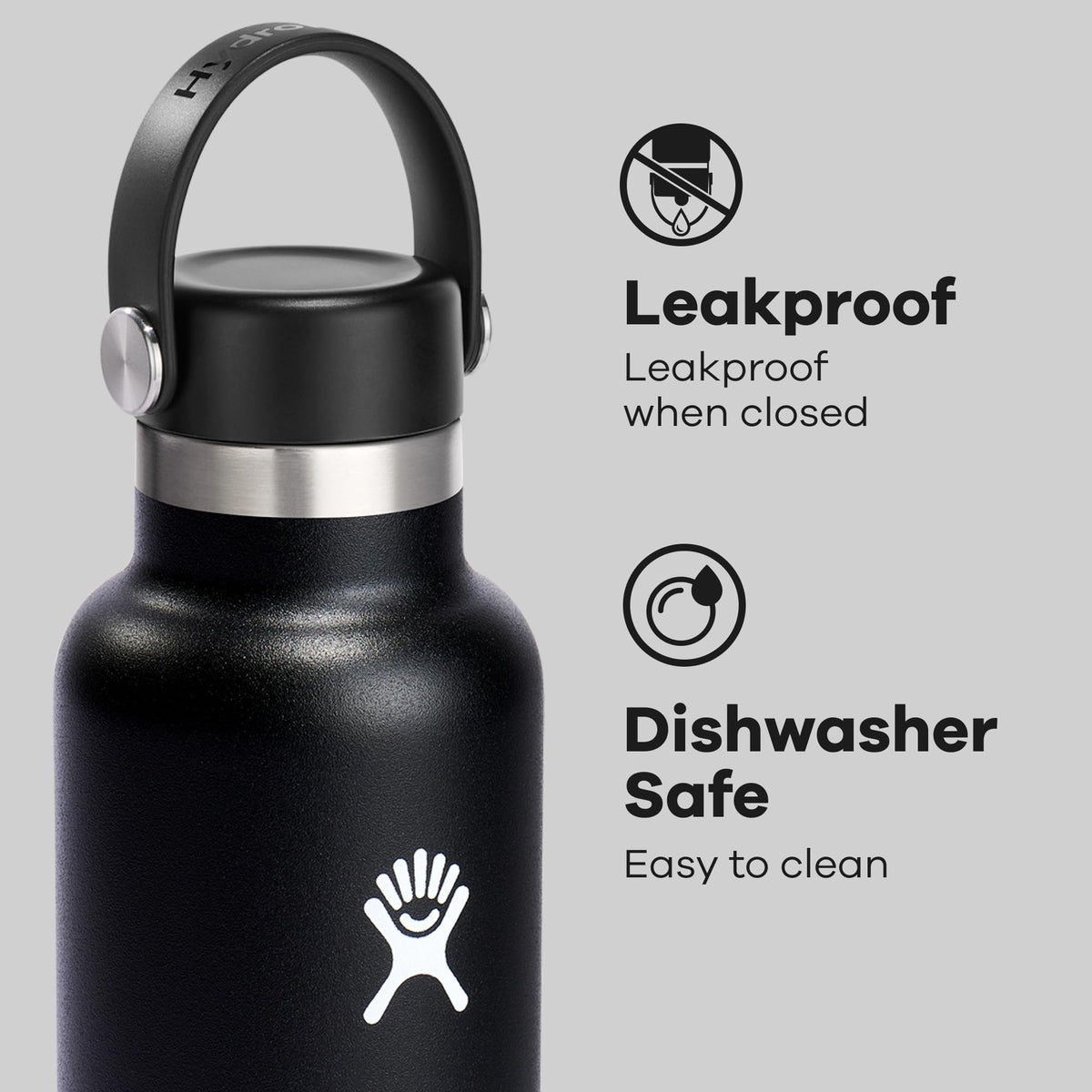 Hydro Flask 21 oz Standard Mouth Water Bottle with Flex Cap (Black)