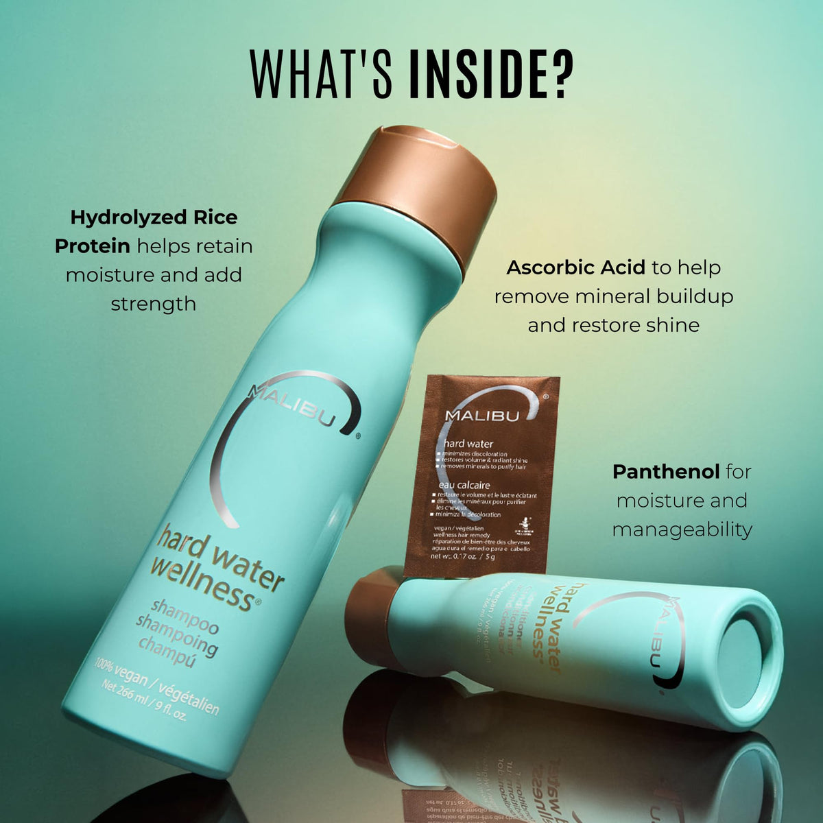 Malibu C Hard Water Wellness 3 Piece Kit (Shampoo 9oz/266ml, Conditioner 9oz/266ml, Hair Remedy 4 Packets 0.17oz/5g)