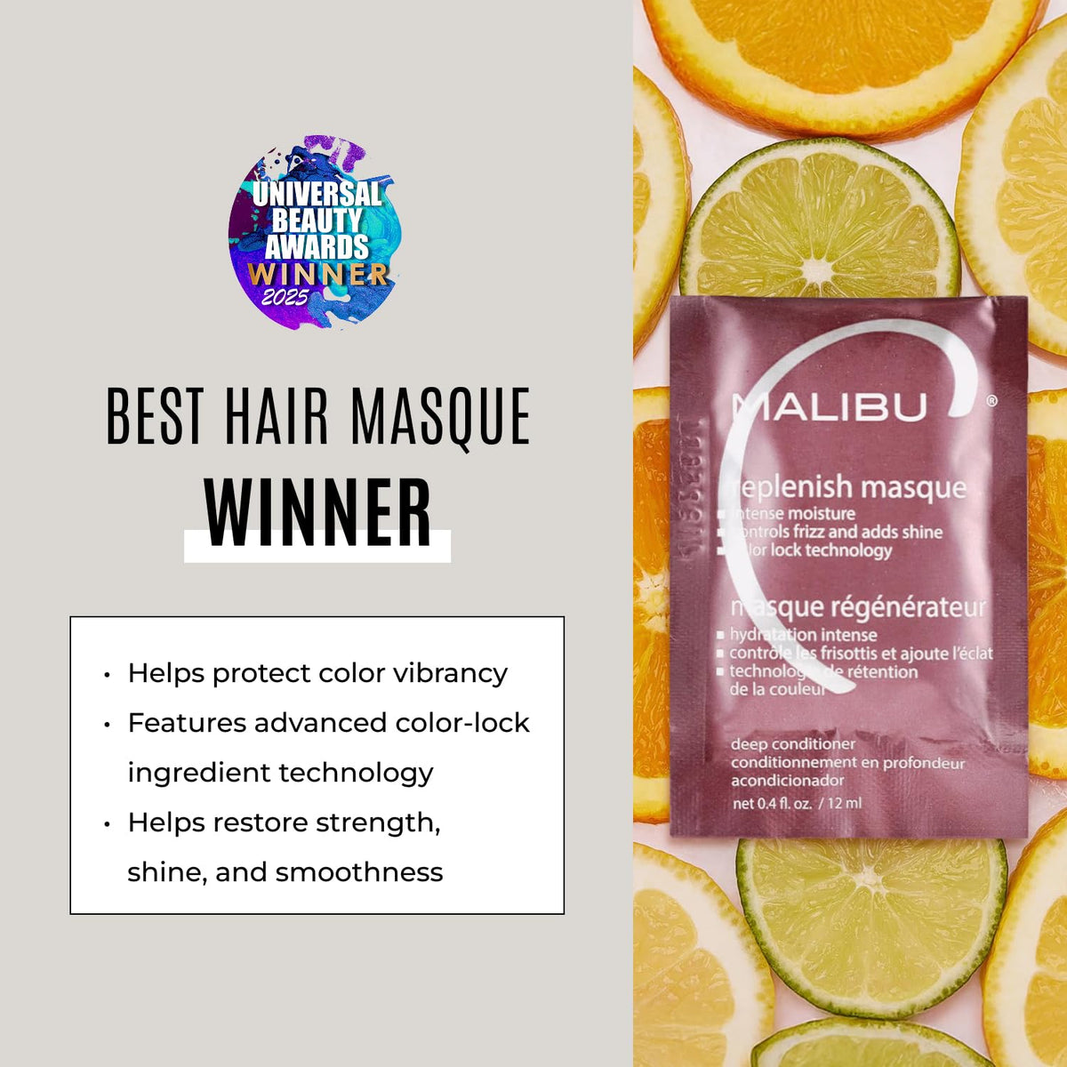 Malibu C Replenish Masque Deep Conditioner 12 Packets x 0.4oz/12ml