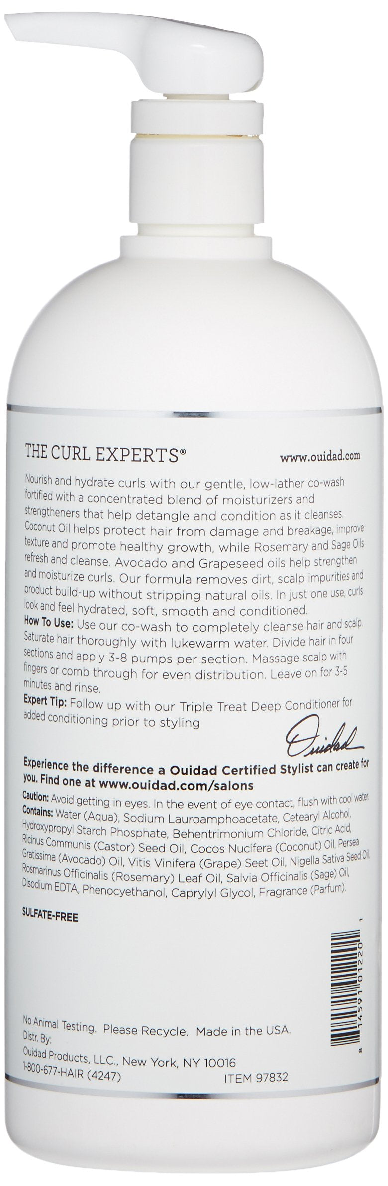 Ouidad Curl Immersion Low-Lather Coconut Cleansing Conditioner 16oz/500ml