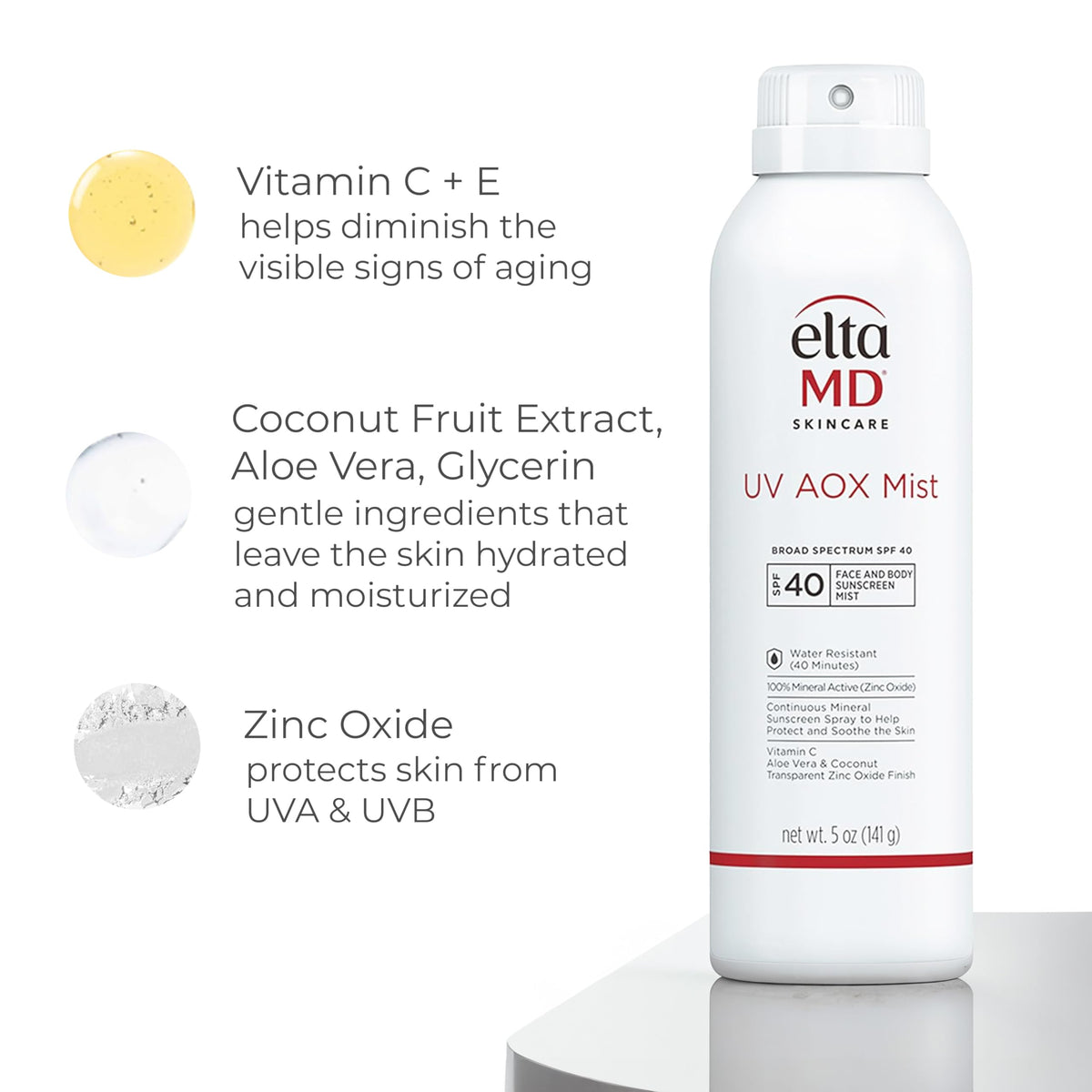 EltaMD UV AOX Mist SPF 40 Face and Body Sunscreen Mist Water Resistant 141g/5oz