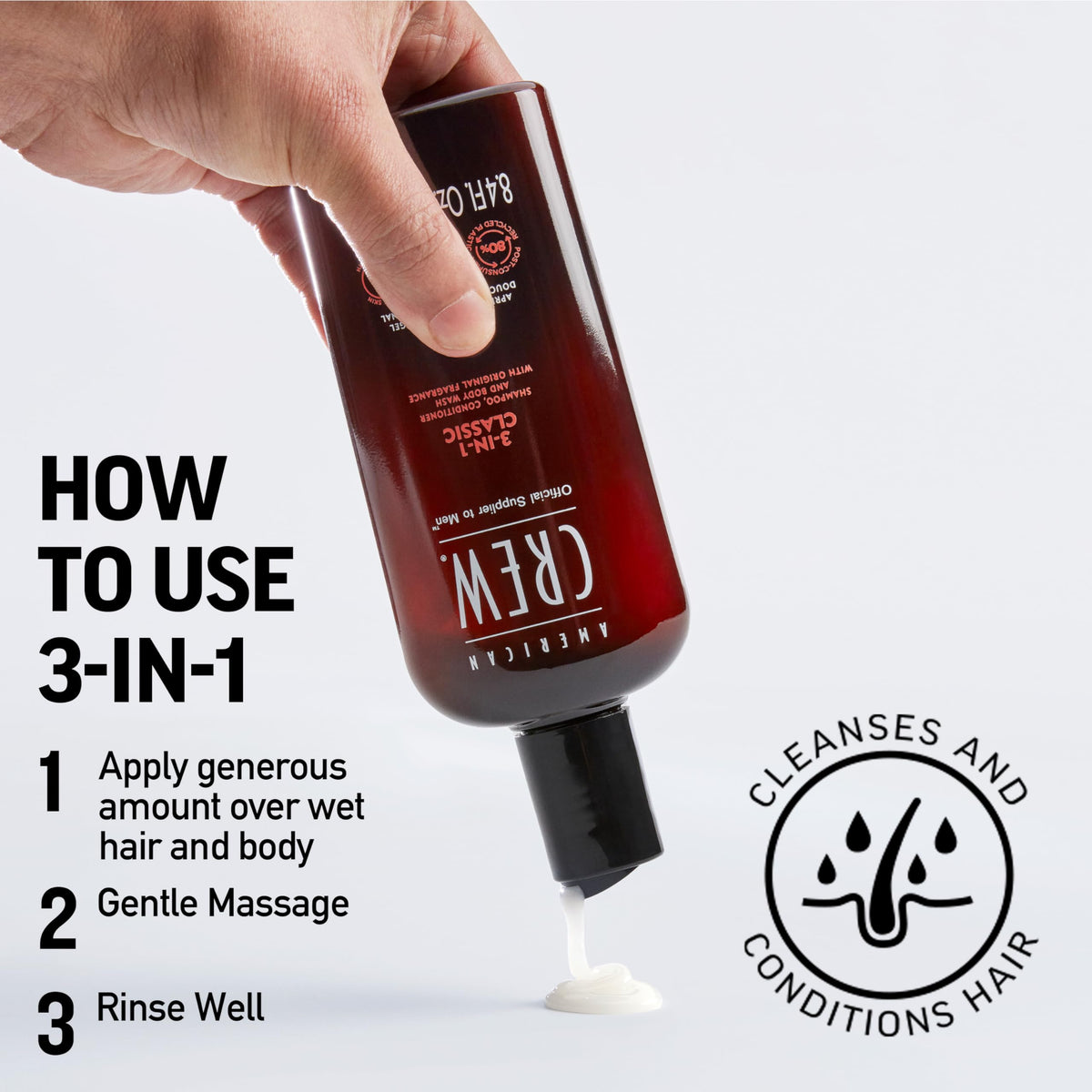 American Crew 3-In-1 Shampoo,Conditioner and Body Wash 250ml/8.45oz