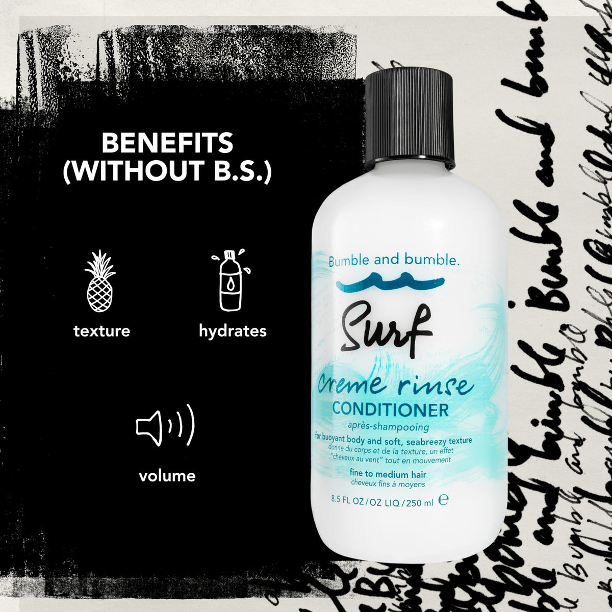 Bumble and bumble. Surf Creme Rinse Texturizing Conditioner | Adds Lightweight Seabreezy Texture | Volumizing + Hydrating |For Fine to Medium Wavy, Straight Hair, 8.5 Fl Oz