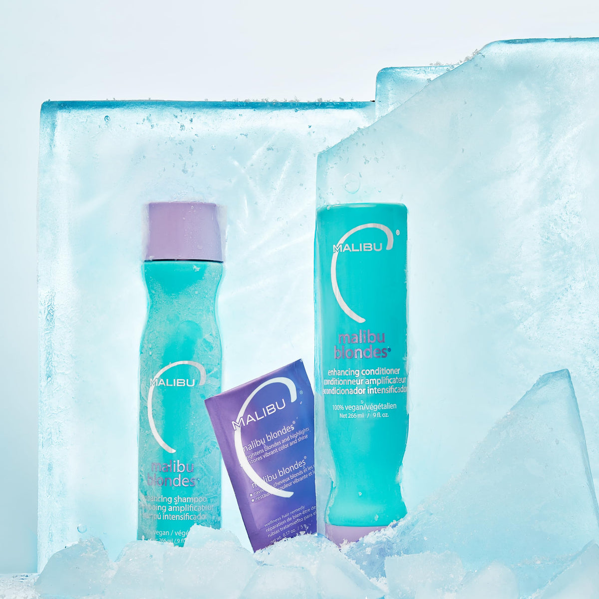 Malibu C Blondes Wellness Collection Kit (Enhancing Shampoo 266ml/9oz, Enhancing Conditioner 266ml/9oz, Blondes Sachet (4 packets) 0.17oz/5g)