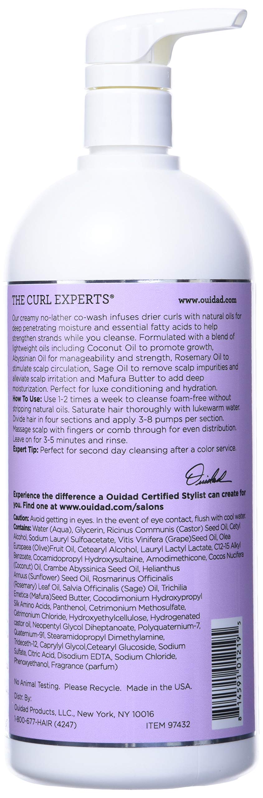 Ouidad Curl Immersion No-Lather Coconut Cream Cleansing Conditione 33.8oz/1 Liter
