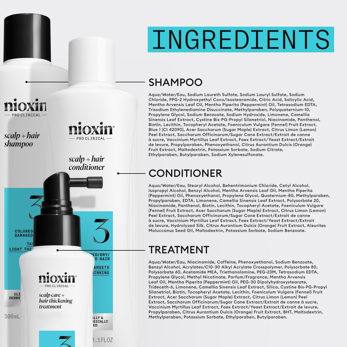 Nioxin System 3 Starter Kit-Cleanser 10oz , Therapy 10oz and Treatment 3.3oz (3pc Set)-#101044