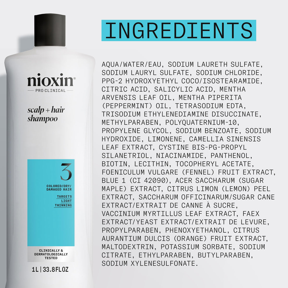 Nioxin System 3 Cleanser Shampoo, Fine Hair 33.8oz/1 Liter