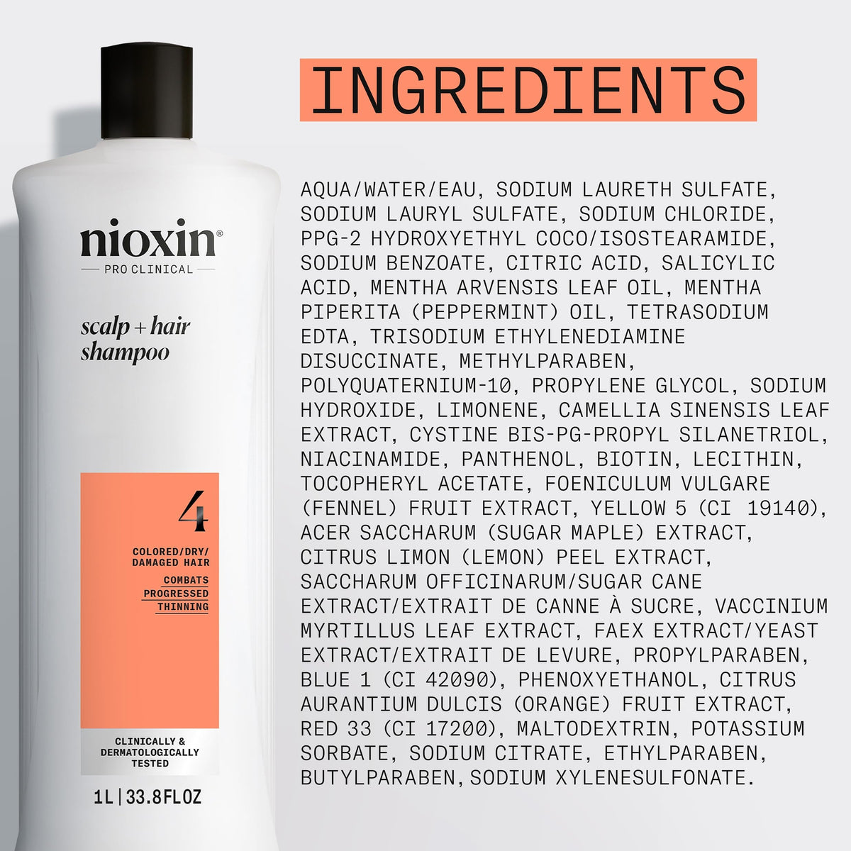 Nioxin System 4 Cleanser Shampoo, Fine Hair 33.8oz/1 Liter