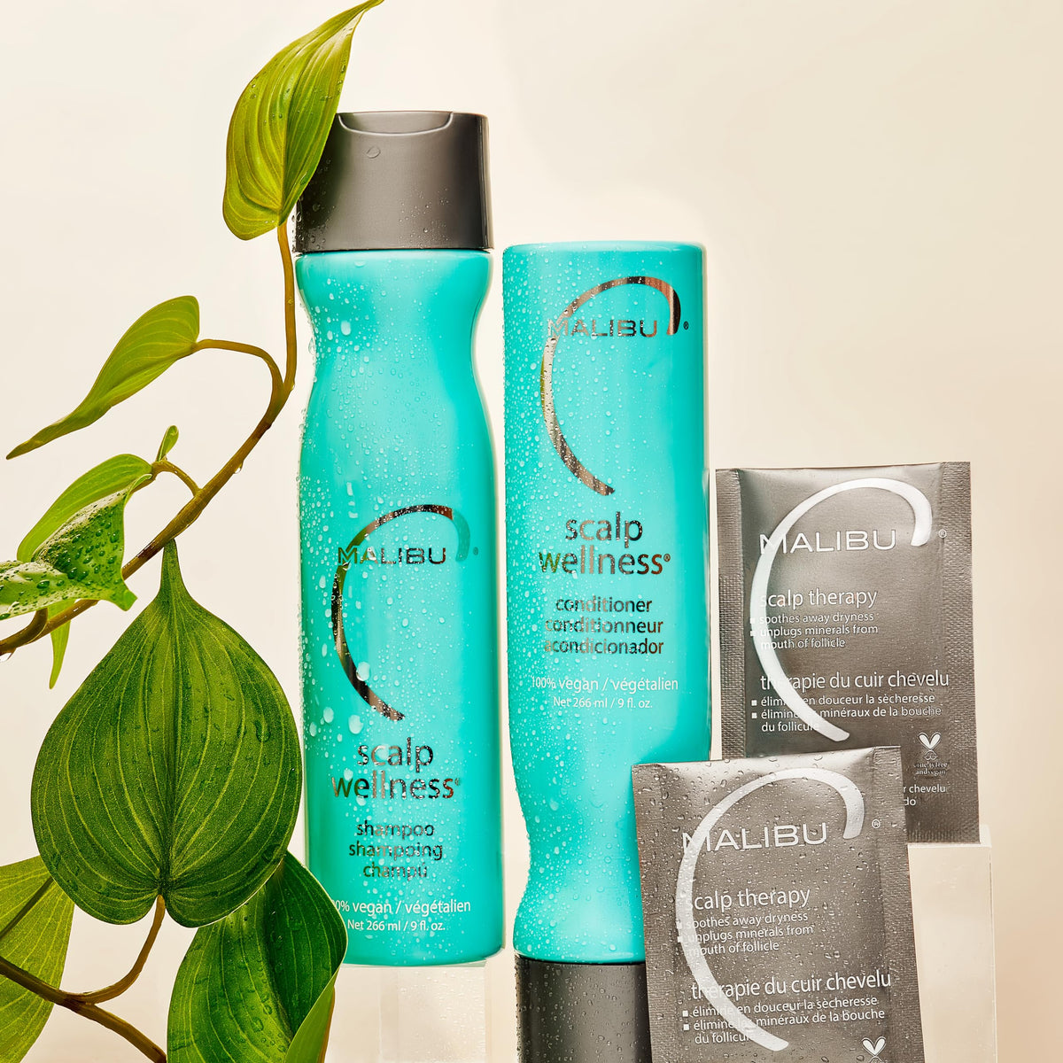 Malibu C Scalp Wellness Collection Kit (Scalp Shampoo 266ml/9oz, Scalp Conditioner 266ml/9oz, Scalp Sachet (4 packets) 0.17oz/5g)