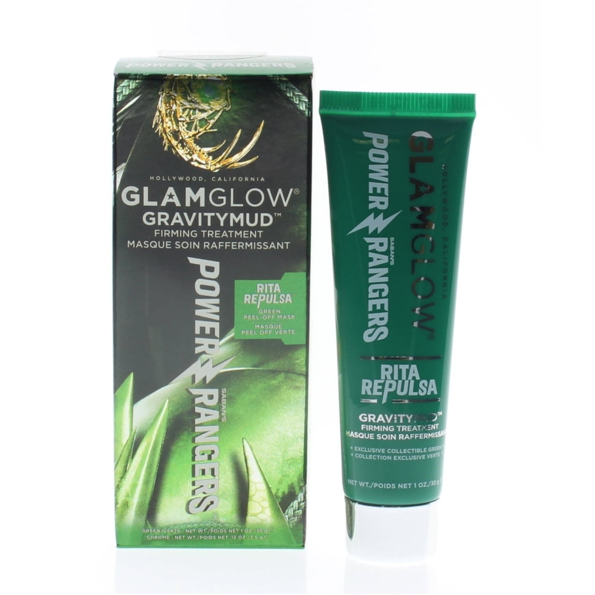 Glam Glow Gravitymud Power Ranger Rita Replusa Green Peel Off Mask 1oz/30g